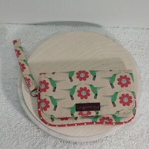 Bungalow Canvas 360 Hummingbird & Red Flower Print Pattern Clutch Purse